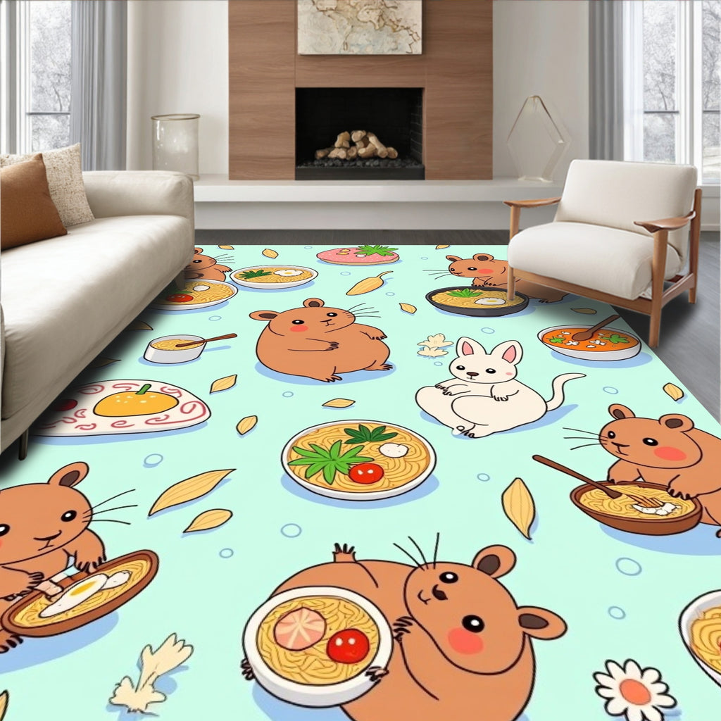 Cute Hamster Noodle Bowl Repeat Rug