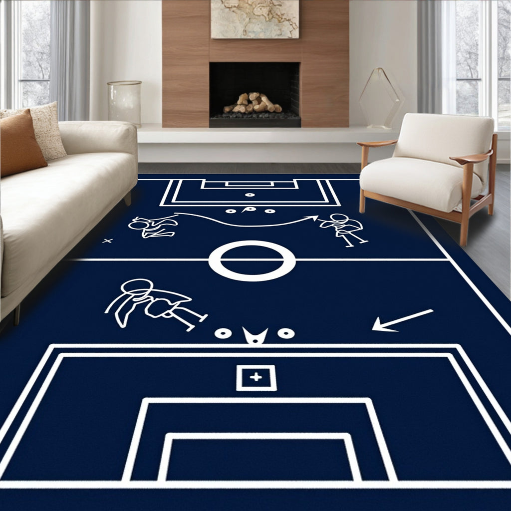 Navy Blue Soccer Play Diagram Rug