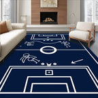 Navy Blue Soccer Play Diagram Rug