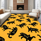 Whimsical Black Creatures Orange Background Rug