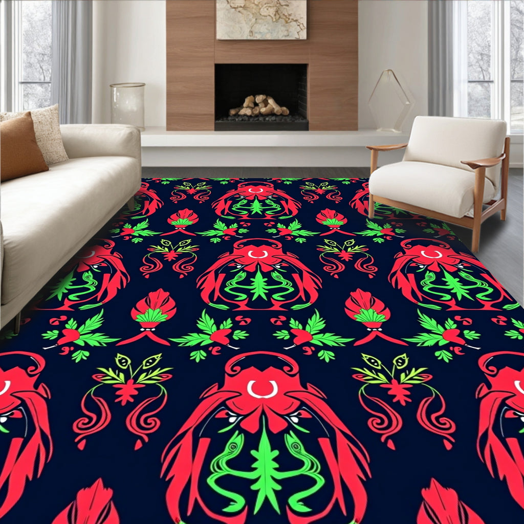 Crimson Green Kraken Garden Tile Rug