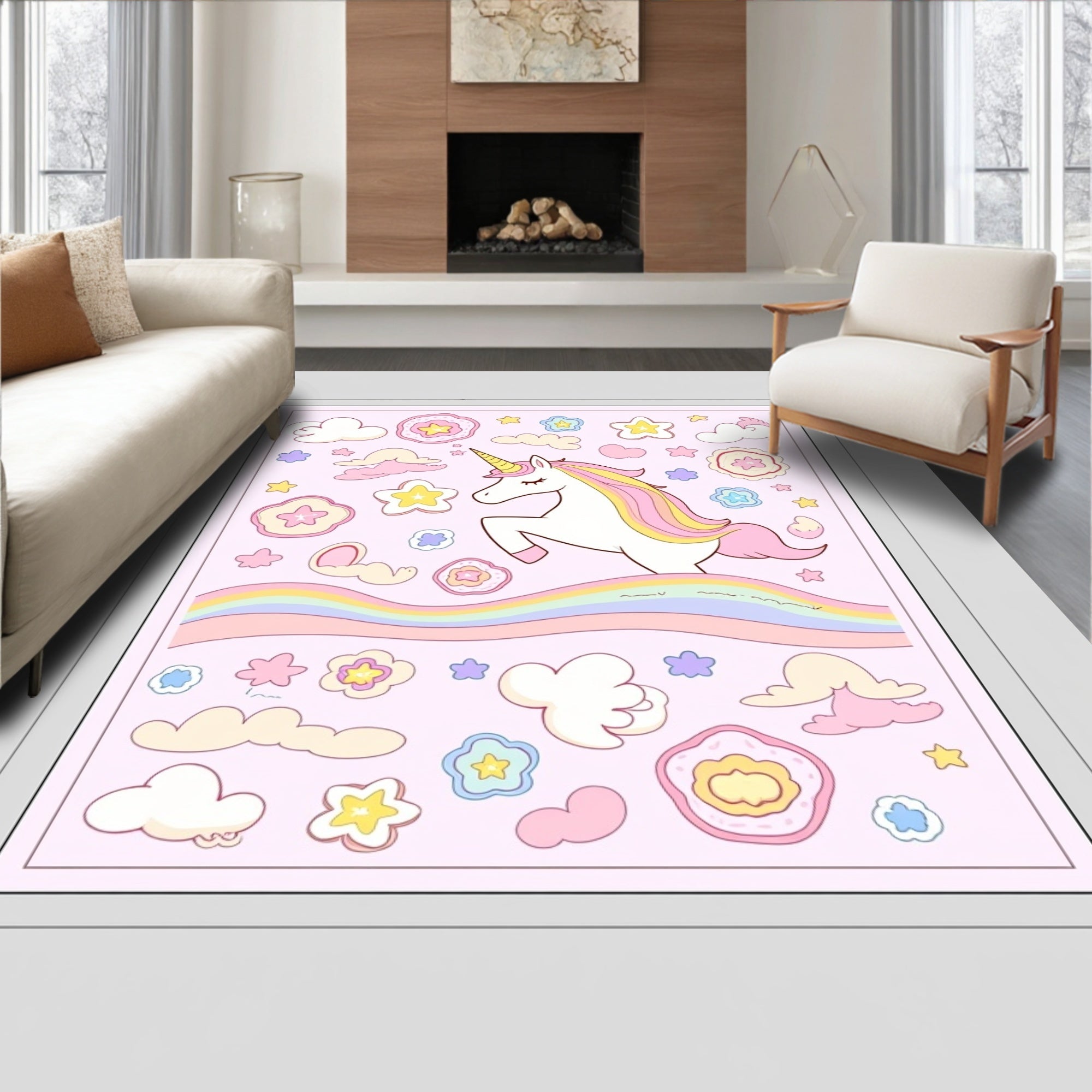 Whimsical Unicorn Rainbow Cloud Collection Rug