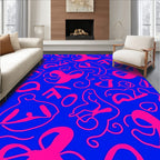 Vibrant Pink Figurine Abstract Blue Rug