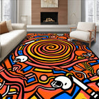 Orange Retro Football Helmet Swirl Rug