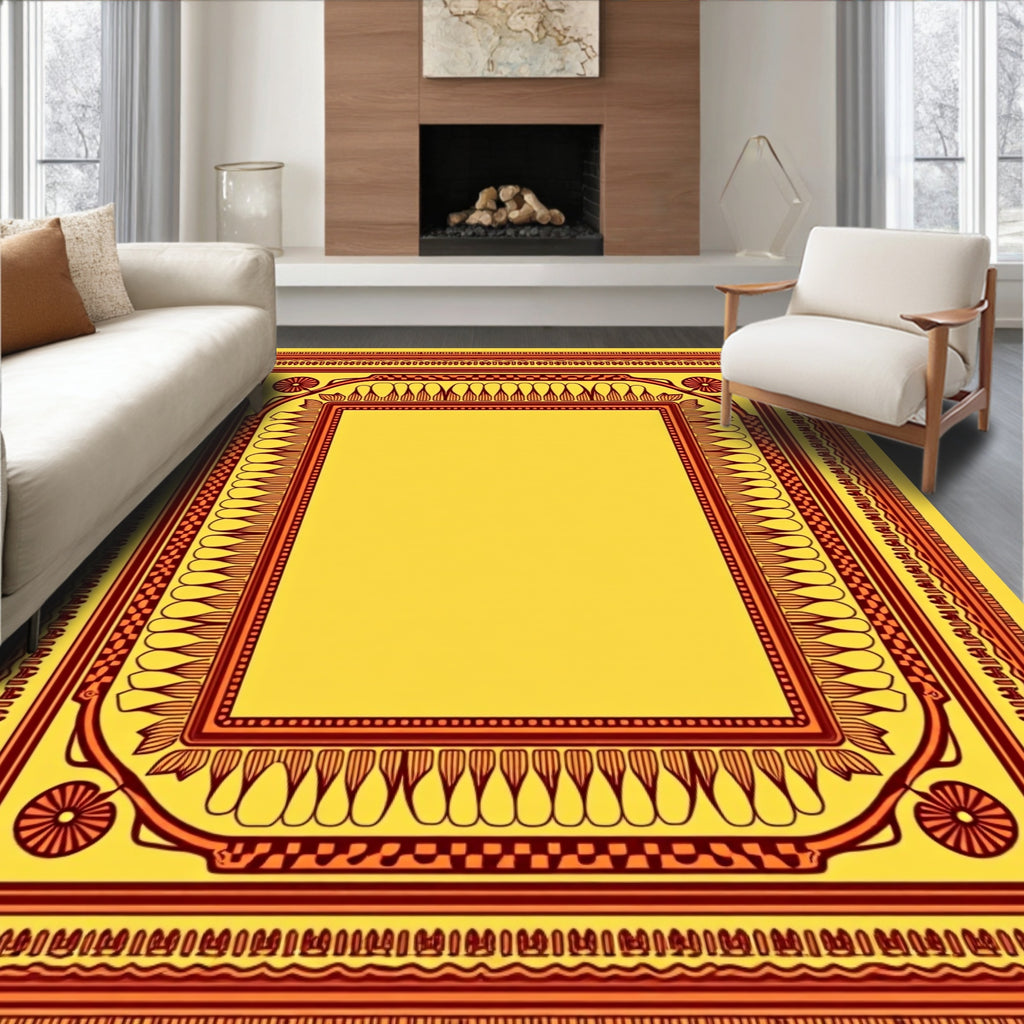 Golden Yellow Red Border Frame Rug
