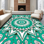 Vibrant Teal White Medallion Mandala Rug