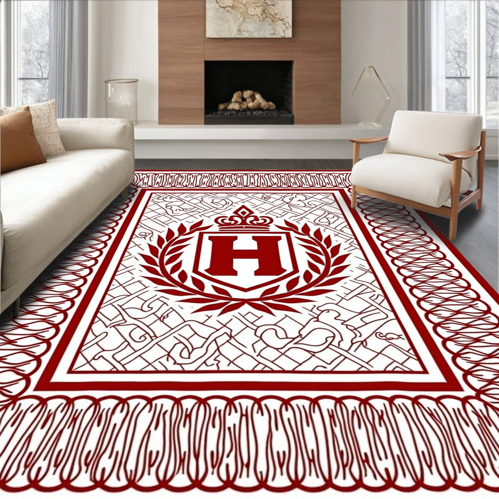 Crimson Crested Emblem Border Rug