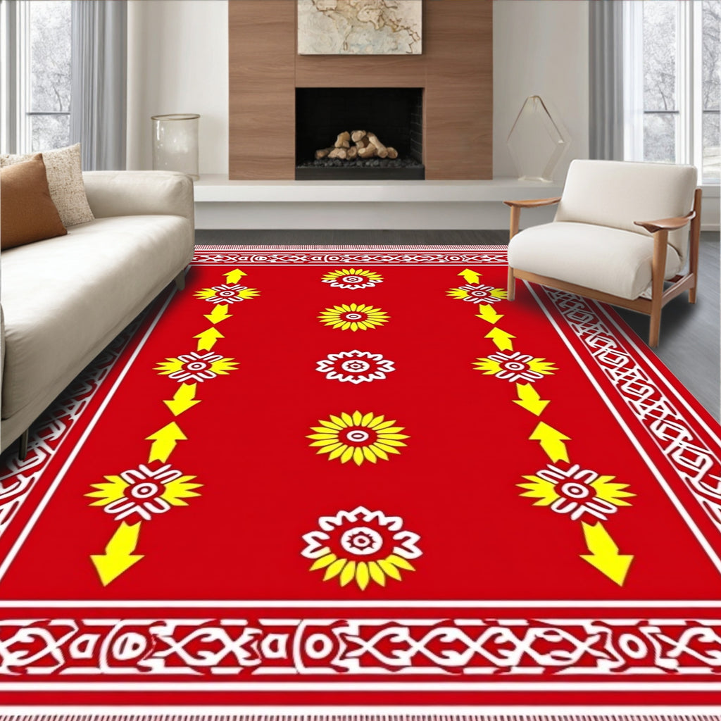 Bold Red Sun Flower Arrow Rug