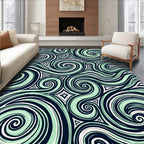 Aqua Swirls with White Triangles Navy Rug