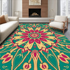 Vibrant Teal Magenta Floral Mandala Rug