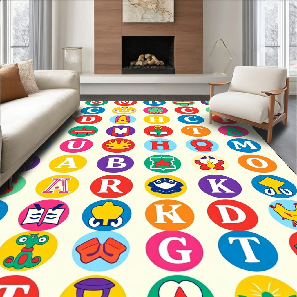 Colorful Alphabet Circles Collage Rug