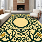 Dark Green Yellow Floral Oval Frame Rug