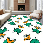 Whimsical Green Frog Orange Character Rug