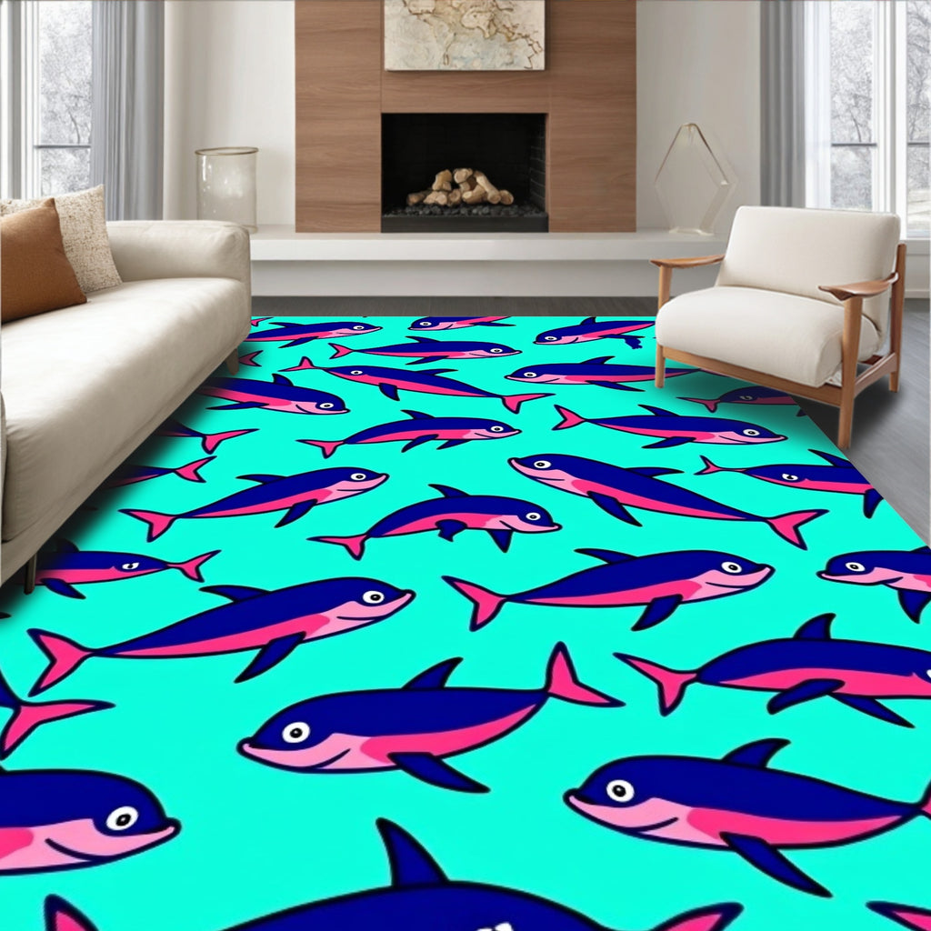 Playful Blue Pink Dolphin Collage Rug