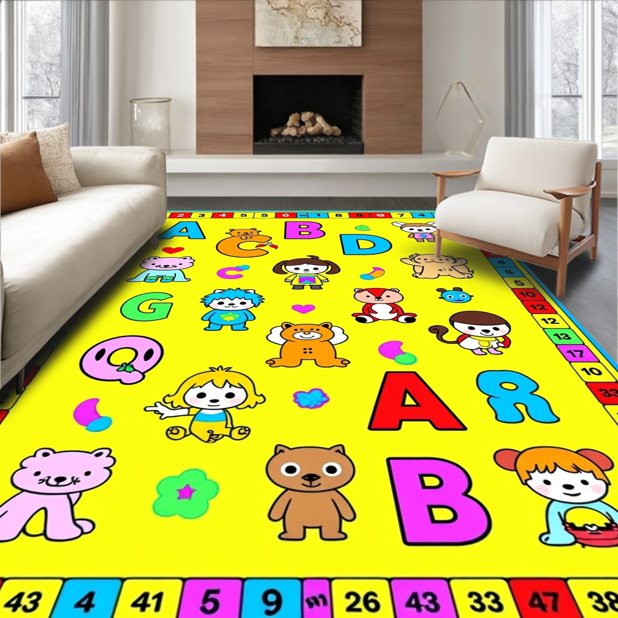 Yellow Alphabet Critters Children's Rug