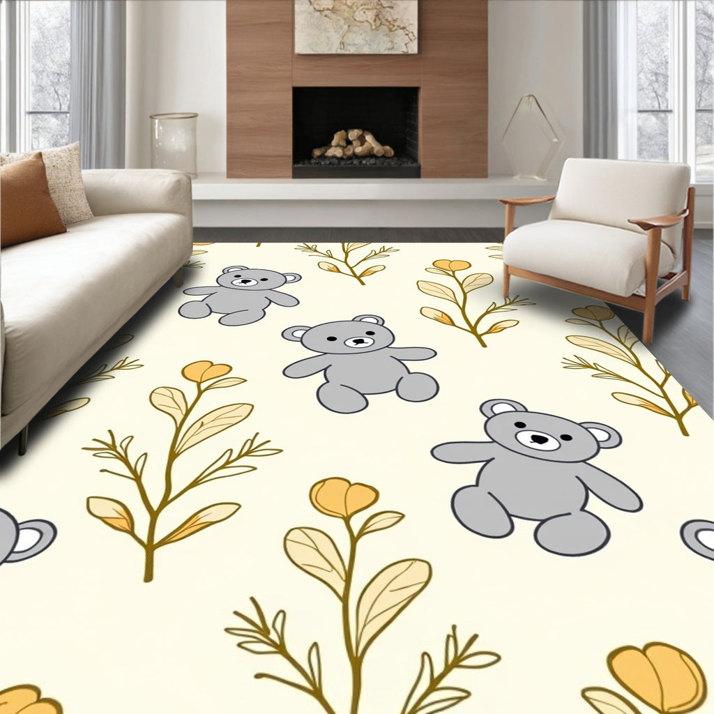 Gray Bears and Yellow Flowers Rug