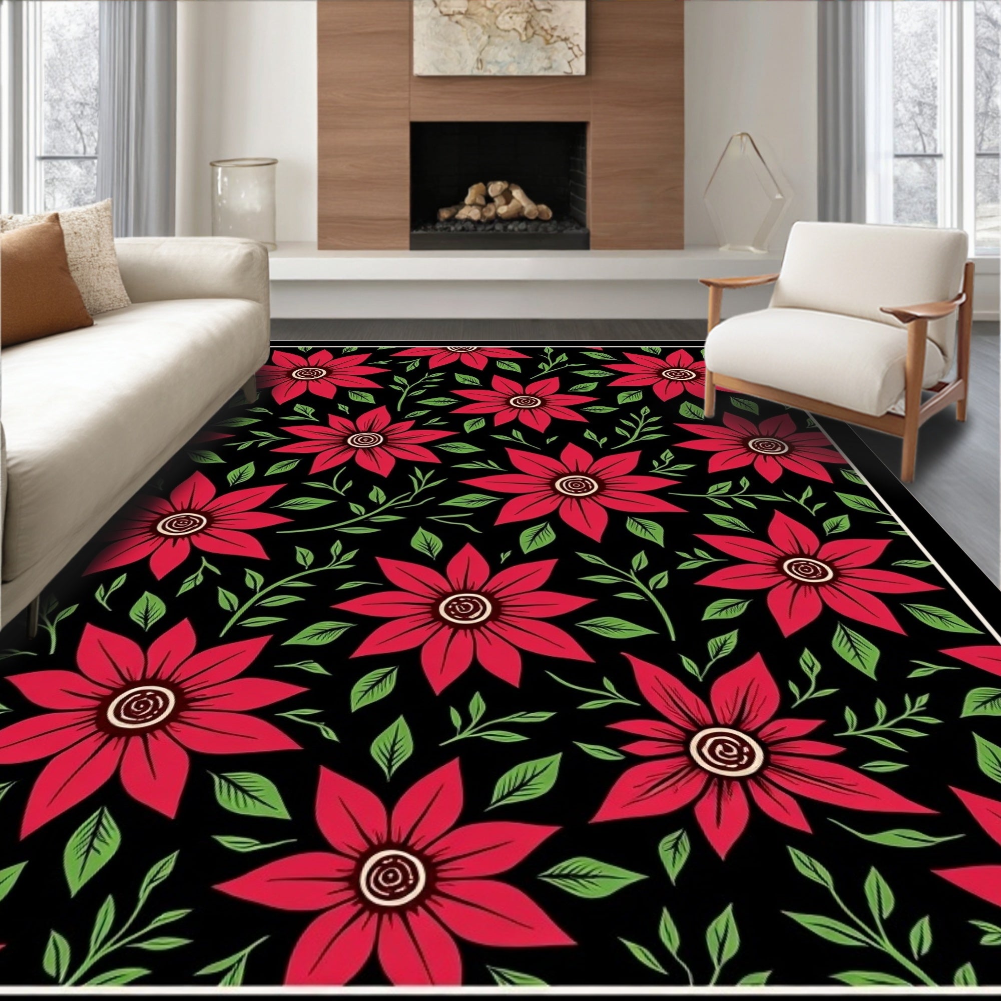 Crimson Poinsettia Bloom Arrangement Rug