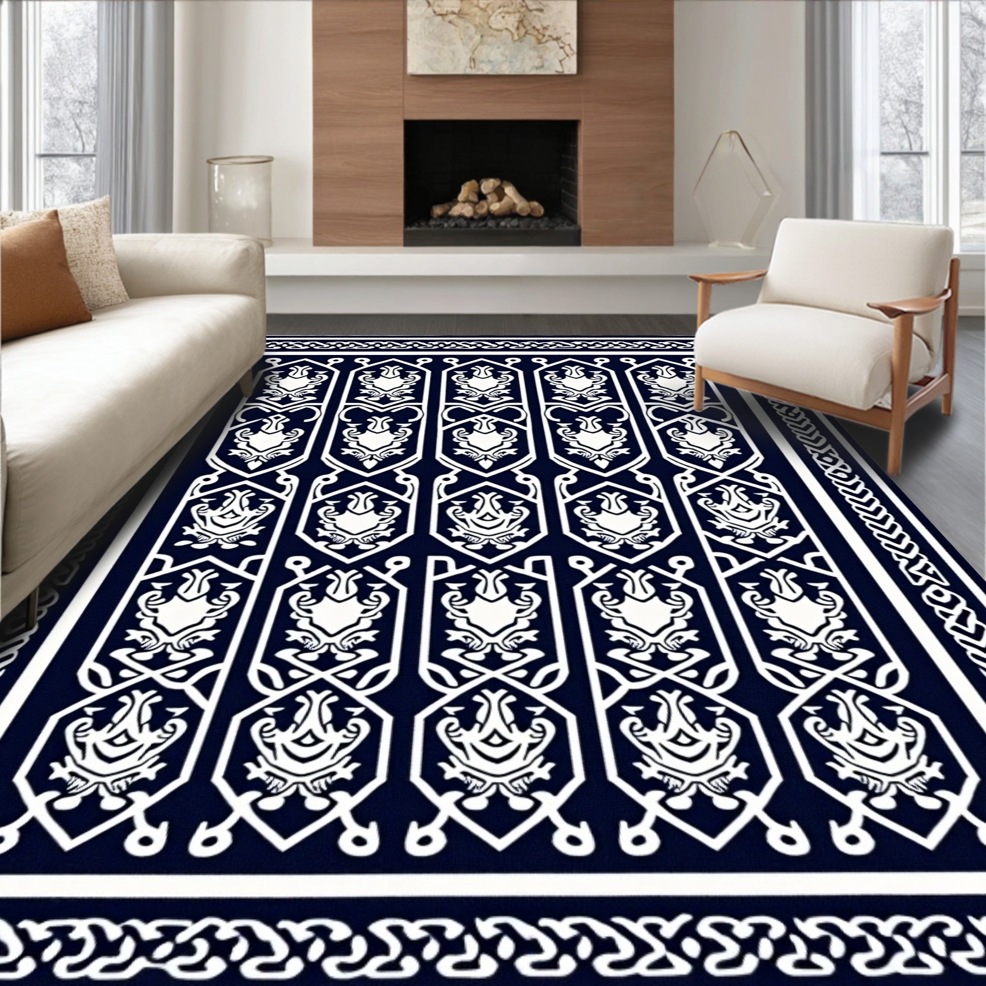 Nautical Navy White Interlocking Paisley Rug