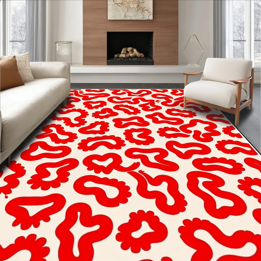 Bold Red Organic Abstract Shapes Rug