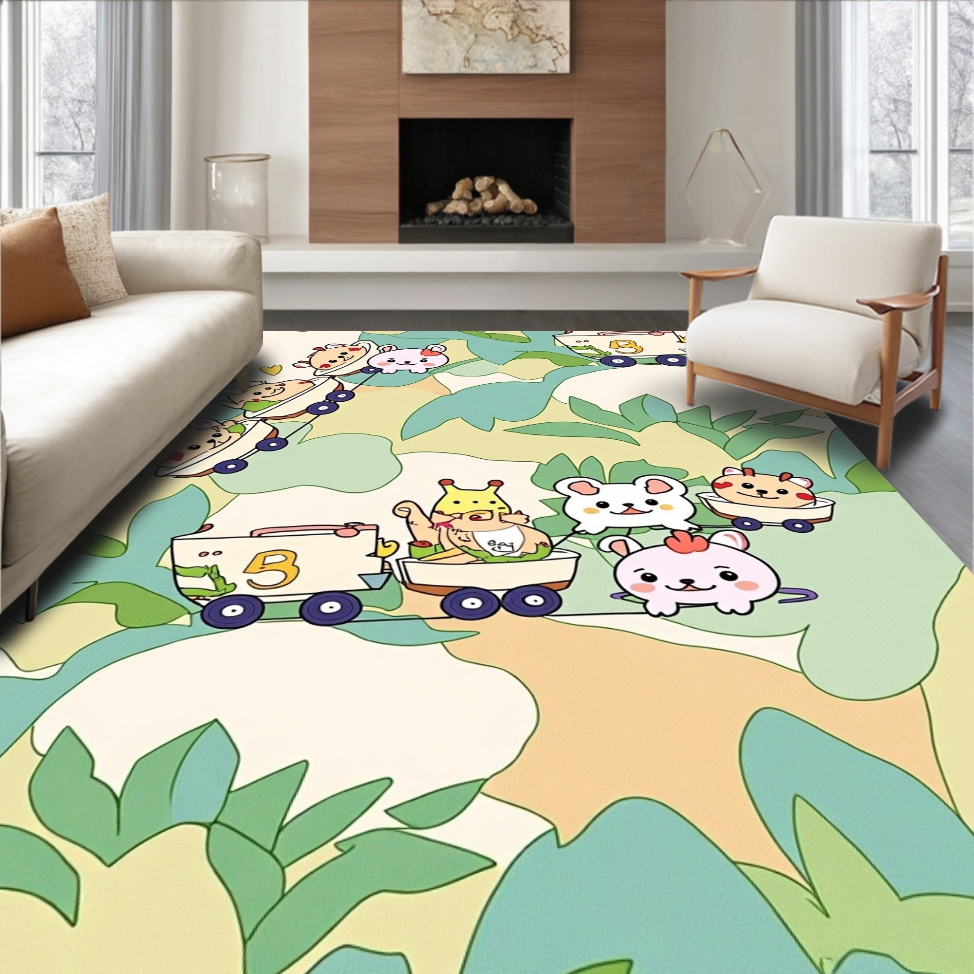 Cute animal train on camouflage background Rug