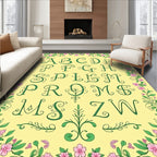 Green Floral Alphabet Border Accent Rug