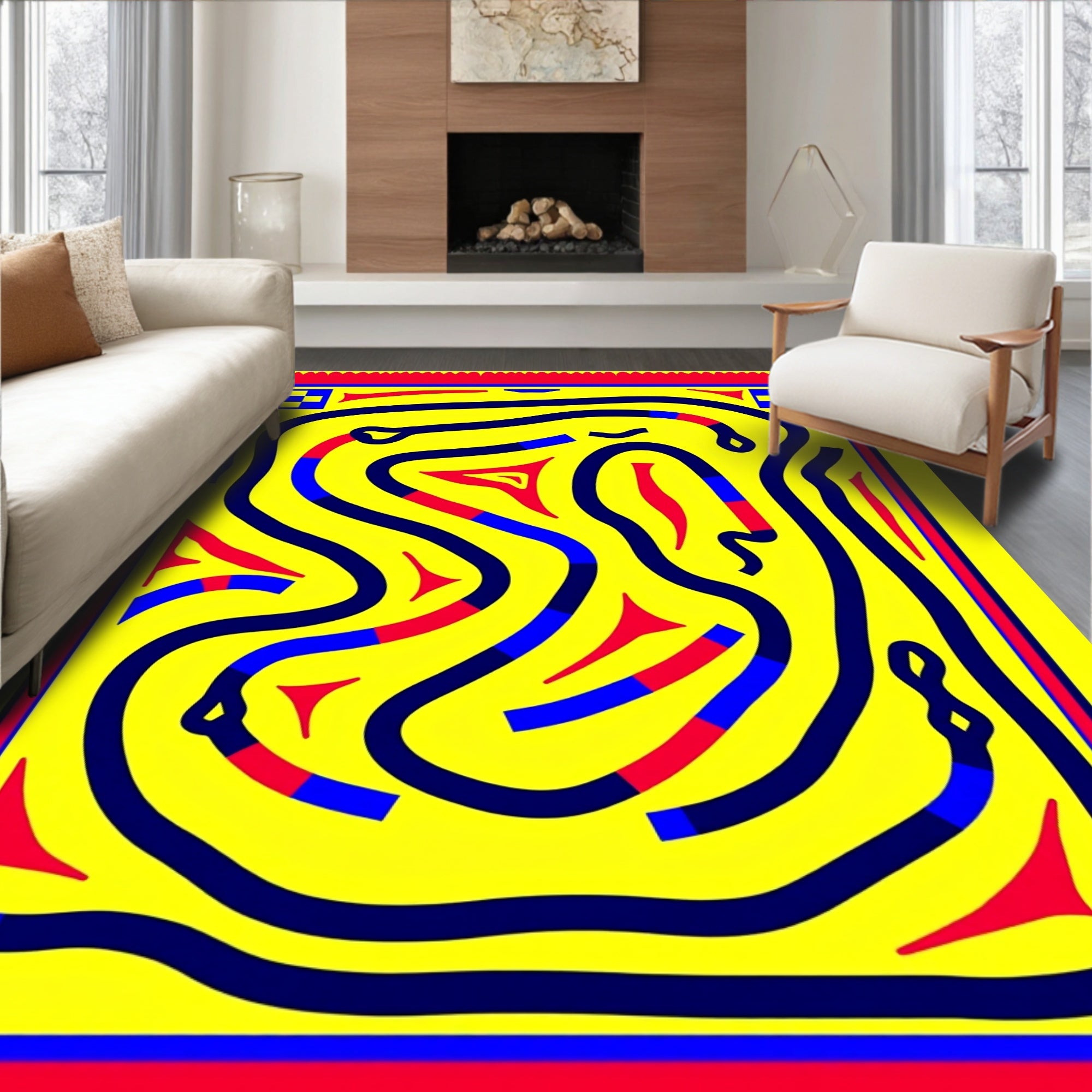 Bold Yellow Abstract Pathway Rug
