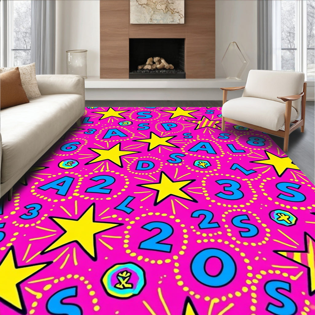Funky Pink Star Alphabet Abstraction Rug