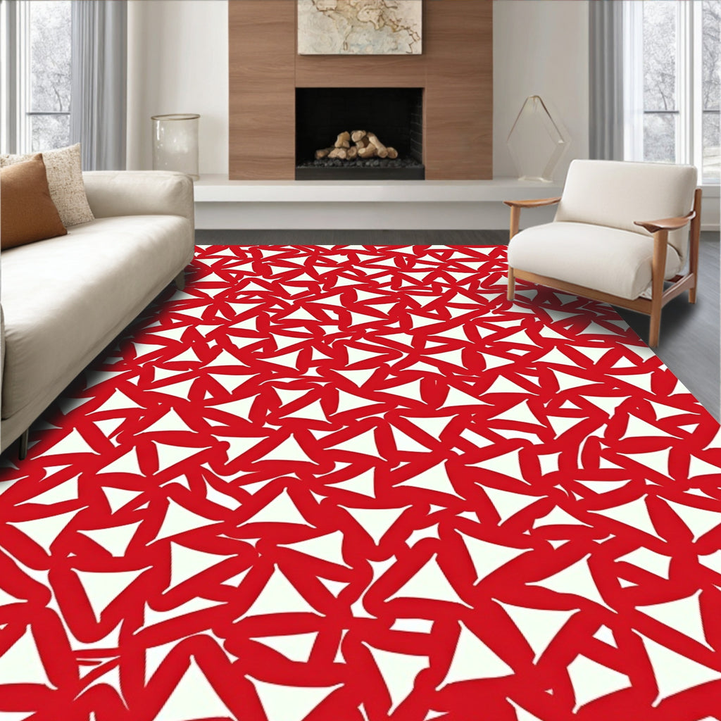 Red White Interlocking Triangle Collage Rug
