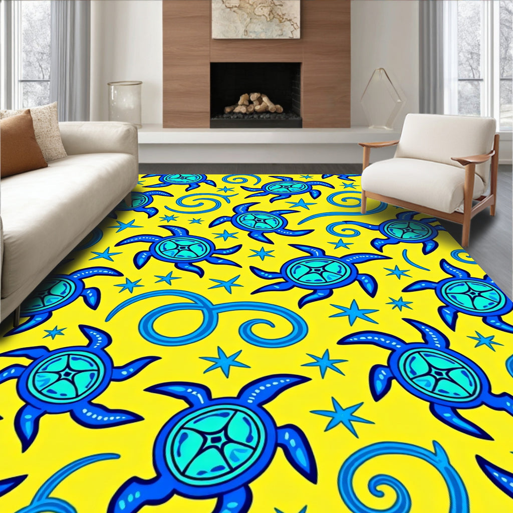 Blue Turtle Swirl Yellow Nautical Rug