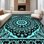 Aqua Black Intricate Medallion Border Rug