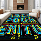Vibrant Blue Yellow Neon Alphabet Rug