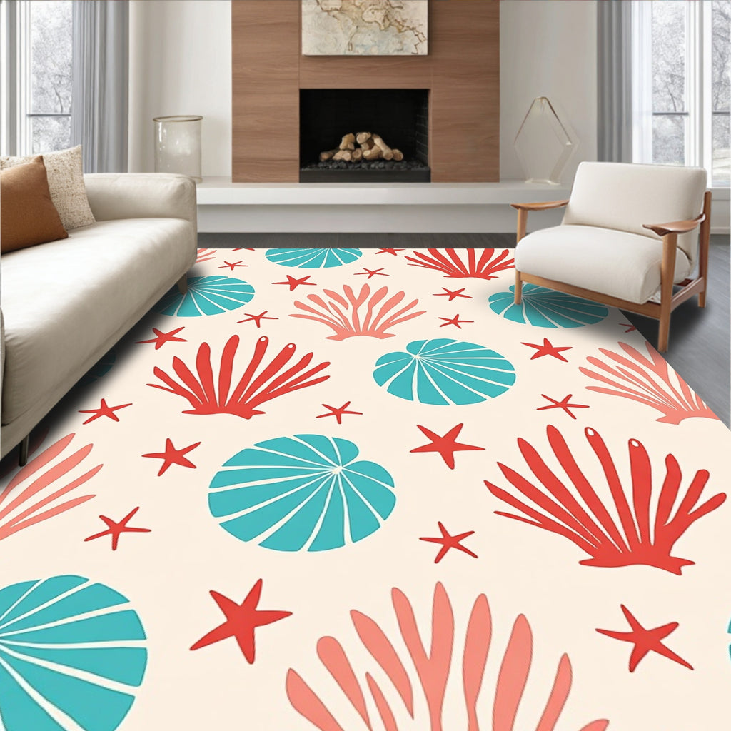 Coral Reef Seashell Starfish Collection Rug