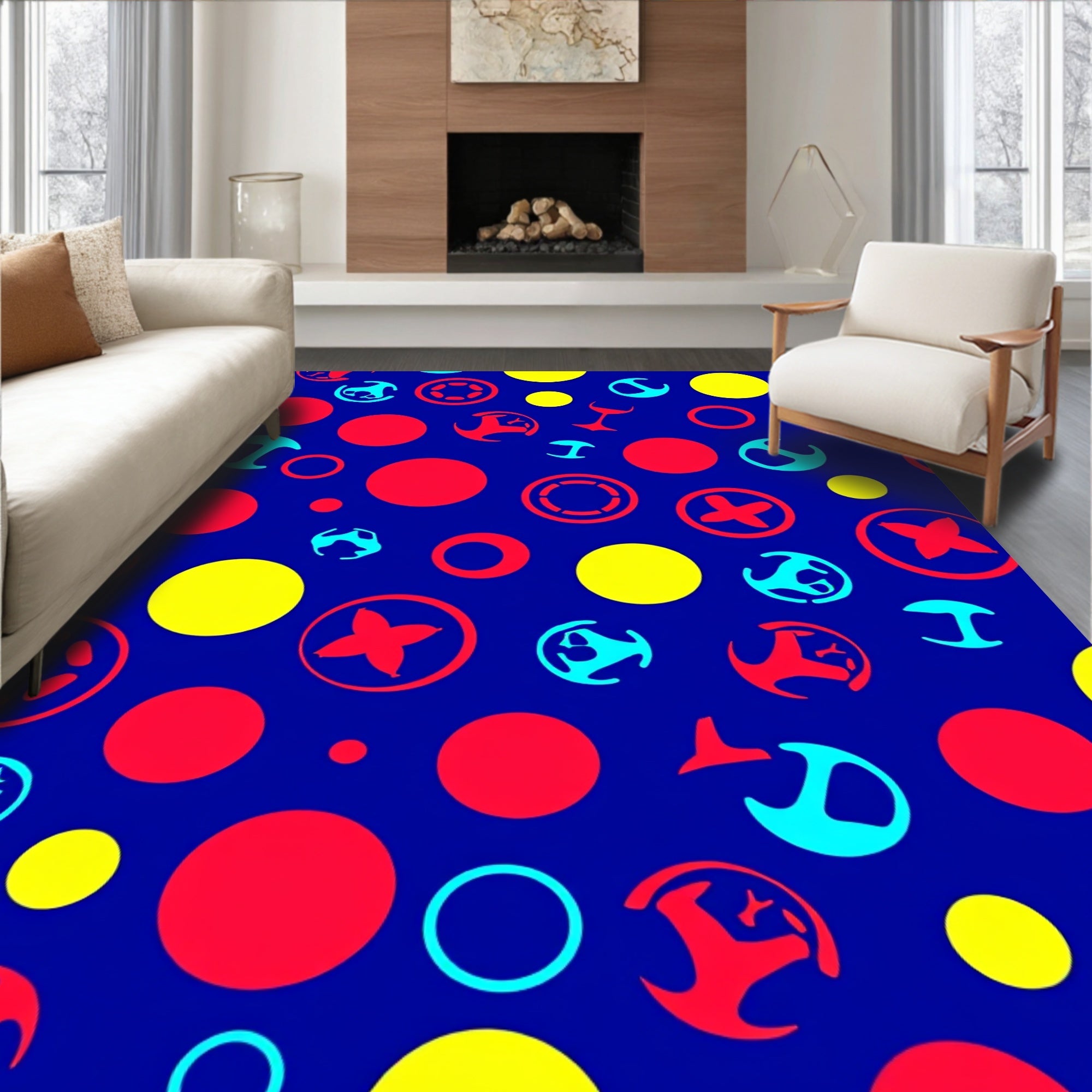 Bold Red Yellow Blue Circles Rug