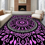 Vibrant Pink Mandala Black Background Rug