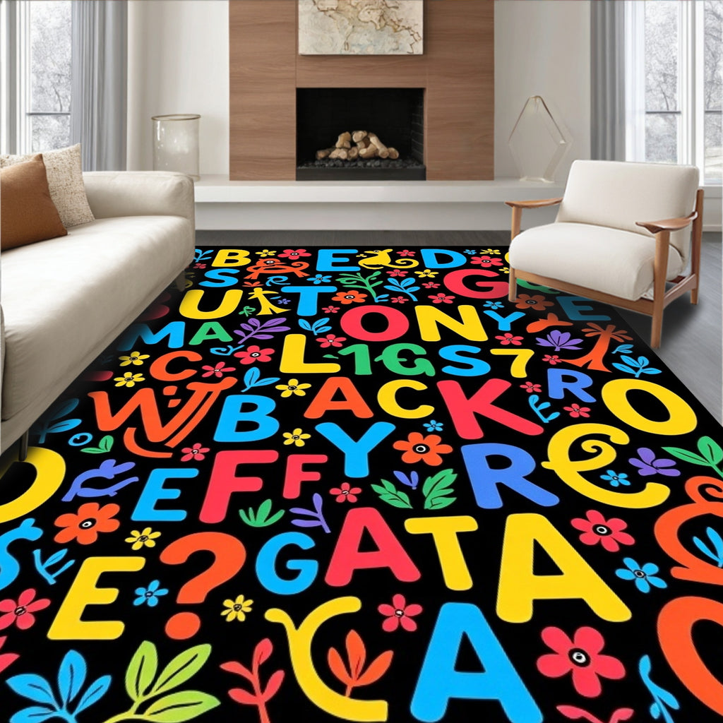 Colorful Alphabet Flowers and Animals Rug