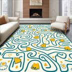 Teal Maze Yellow Whimsical Creatures Rug