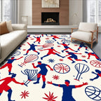 Red Blue Basketball Players Action Scene Rug