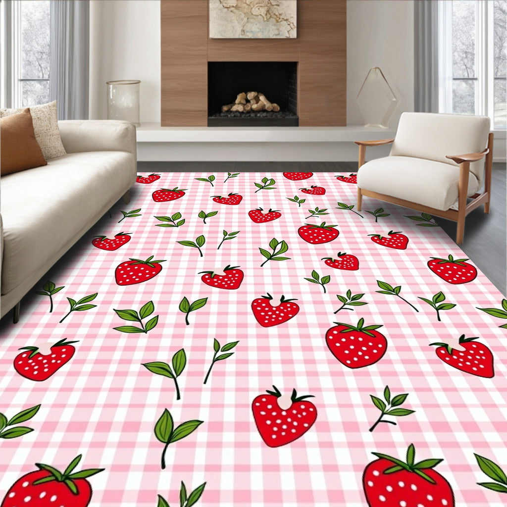 Red Strawberry Gingham Picnic Rug