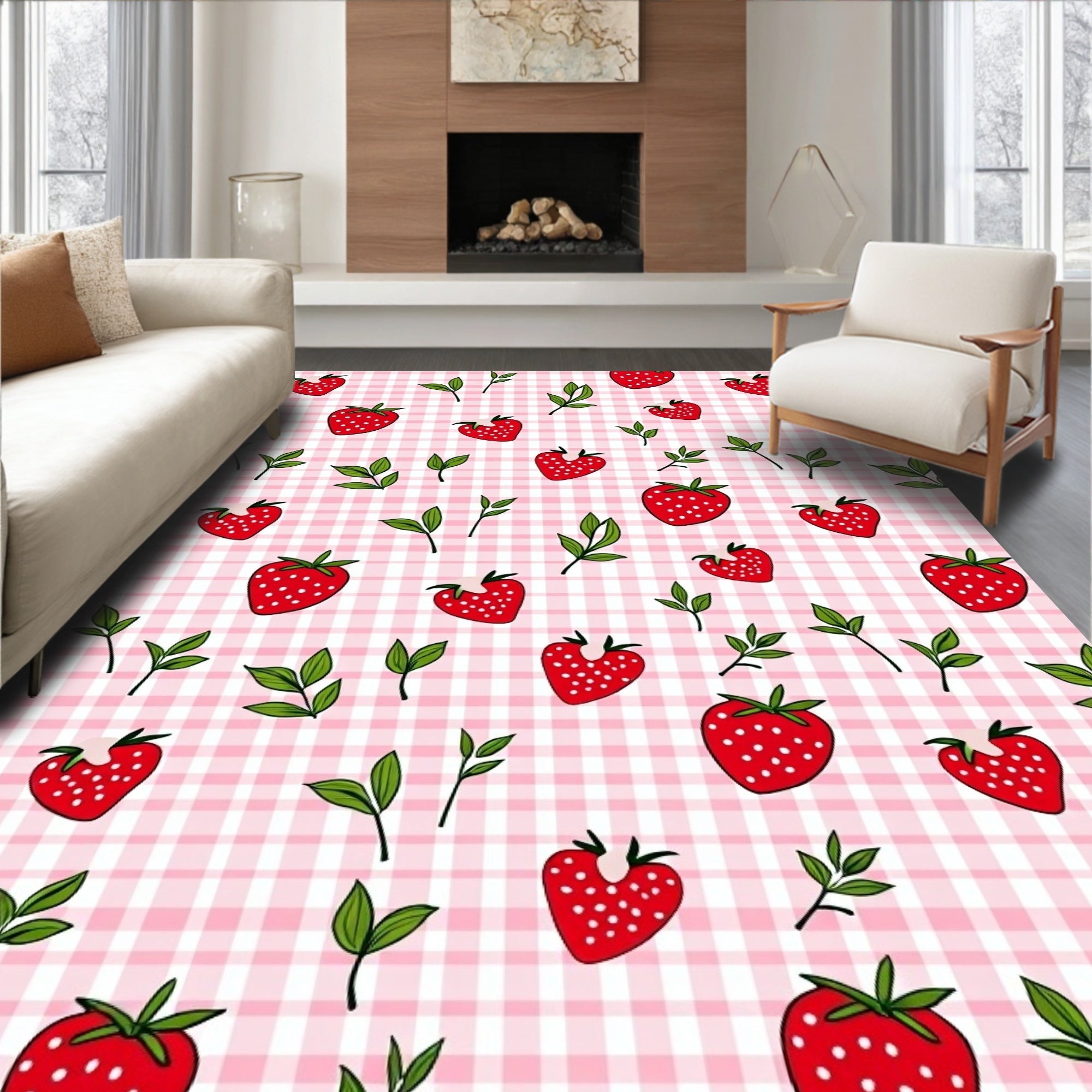 Red Strawberry Gingham Picnic Rug