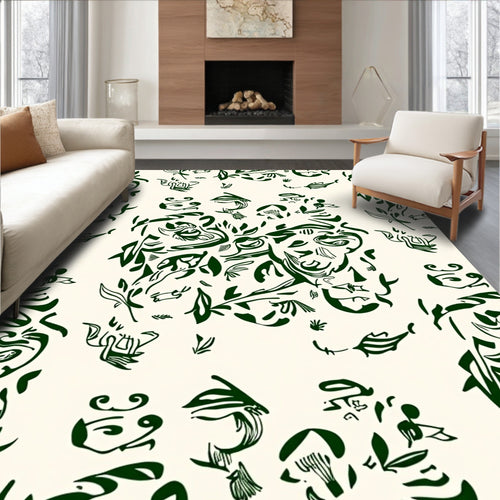 Abstract Green Face Botanical Collage Rug