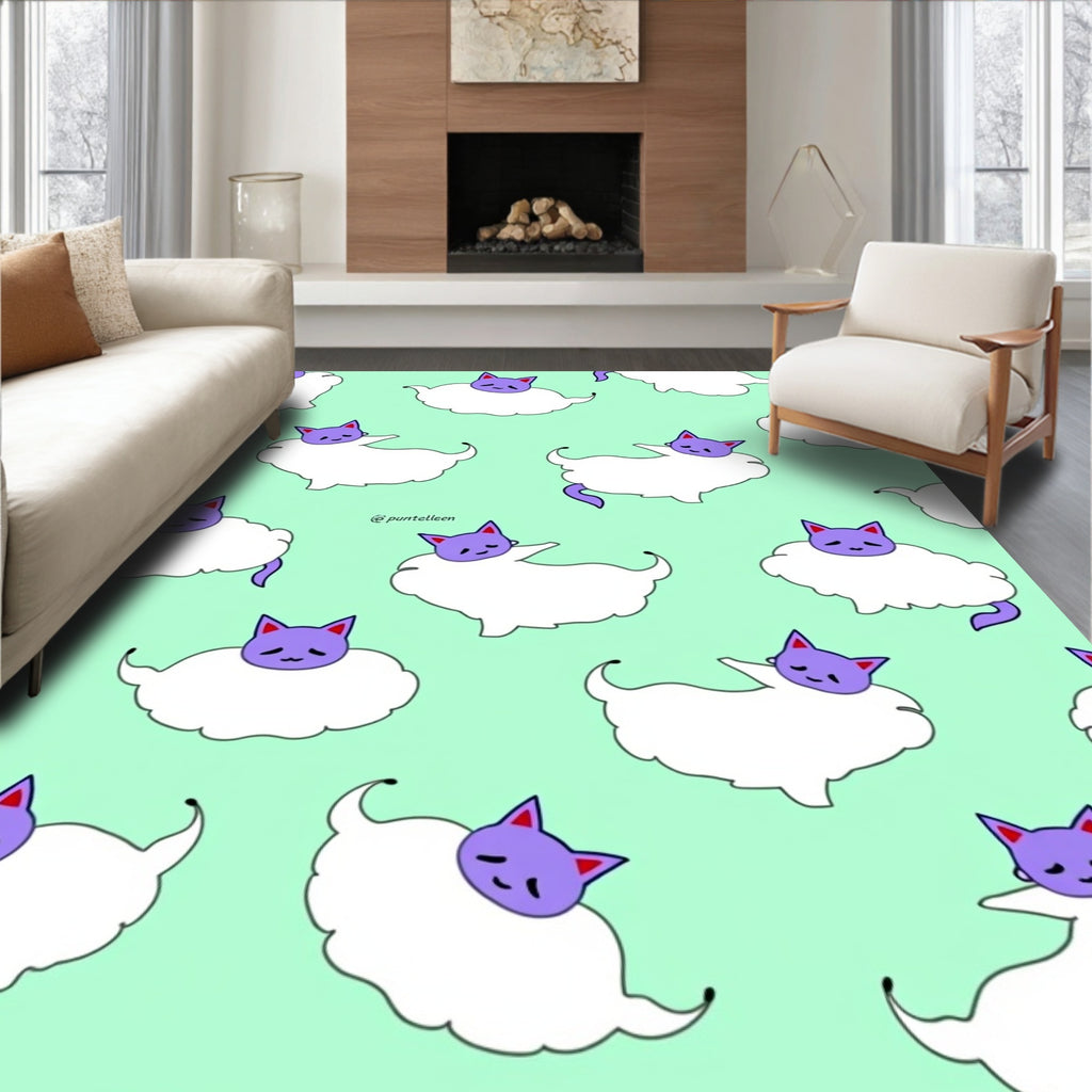 Cute Purple Cat Cloud Figures Rug