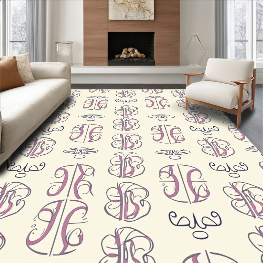 Cream Amethyst Monogram Medallion Art Rug