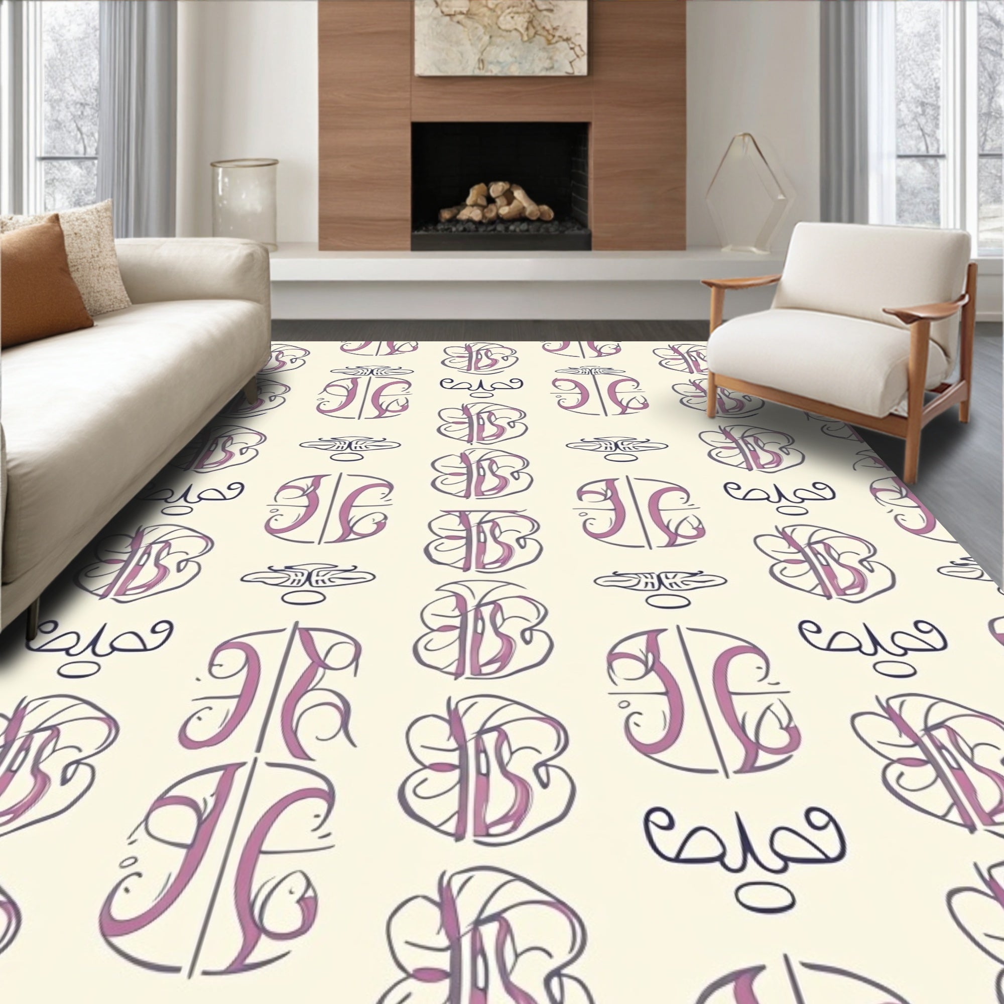 Cream Amethyst Monogram Medallion Art Rug