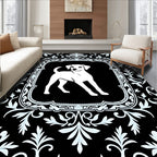 Black White Dog Floral Frame Rug
