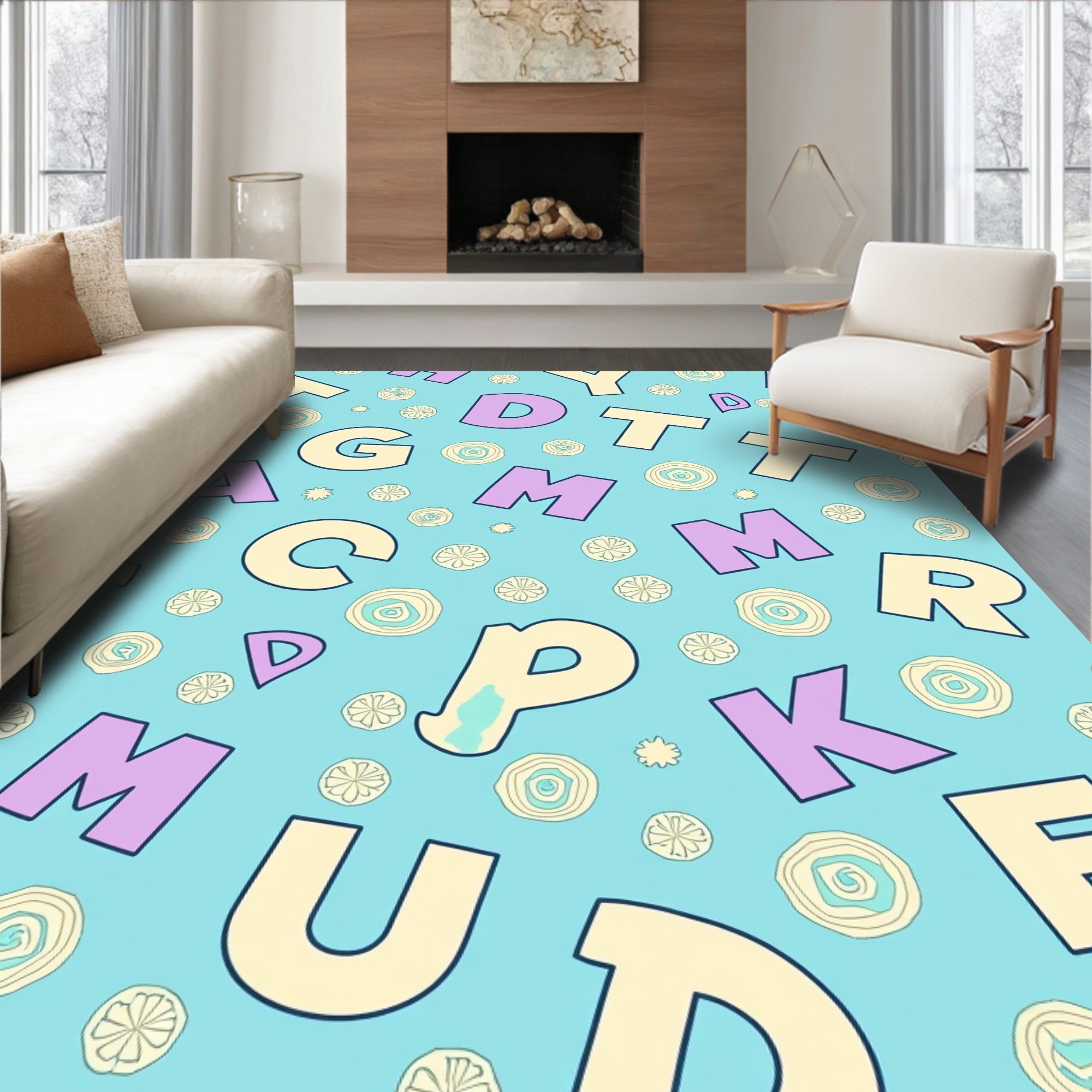 Pastel Alphabet Scatter Floral Rug