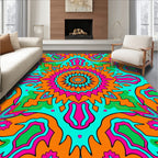 Psychedelic Orange Pink Teal Starburst Rug