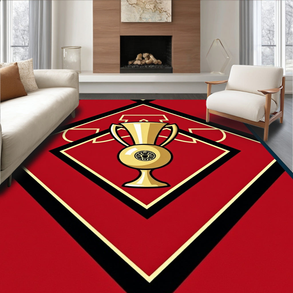 Golden Trophy Red Geometric Diamond Rug