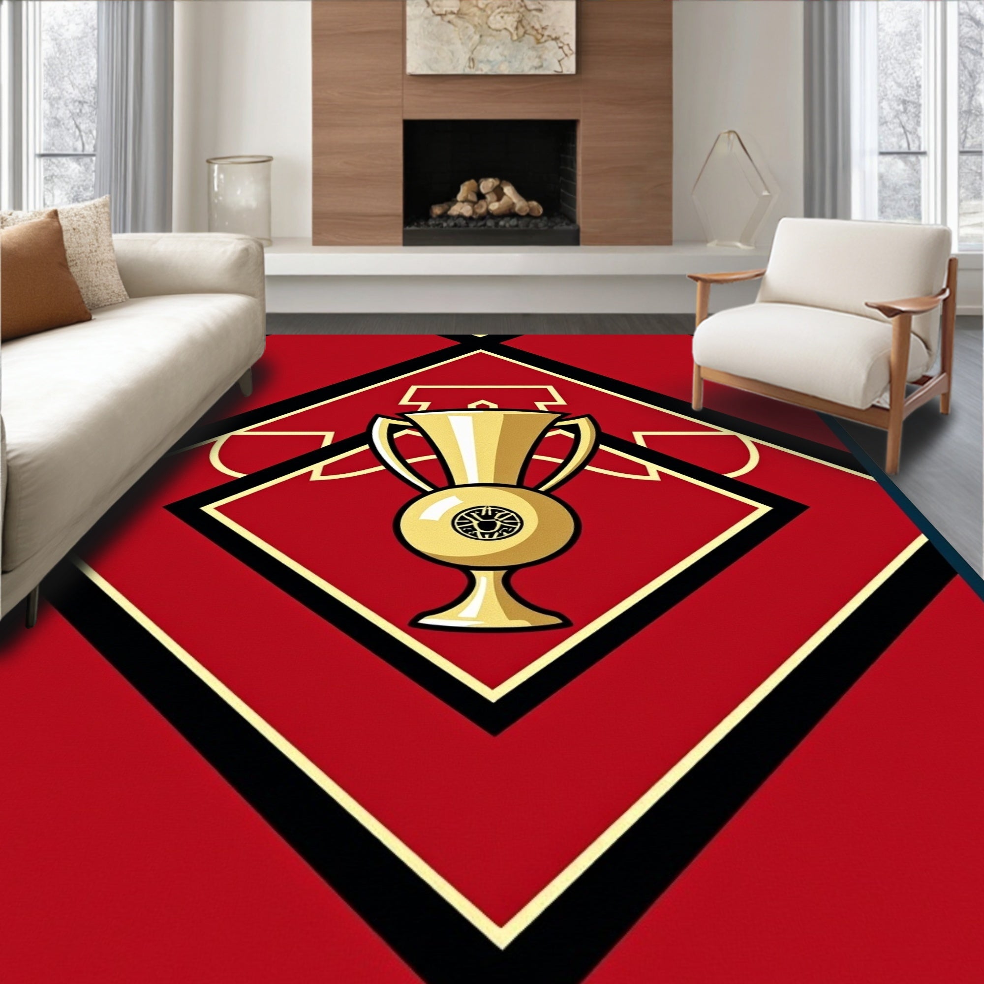Golden Trophy Red Geometric Diamond Rug