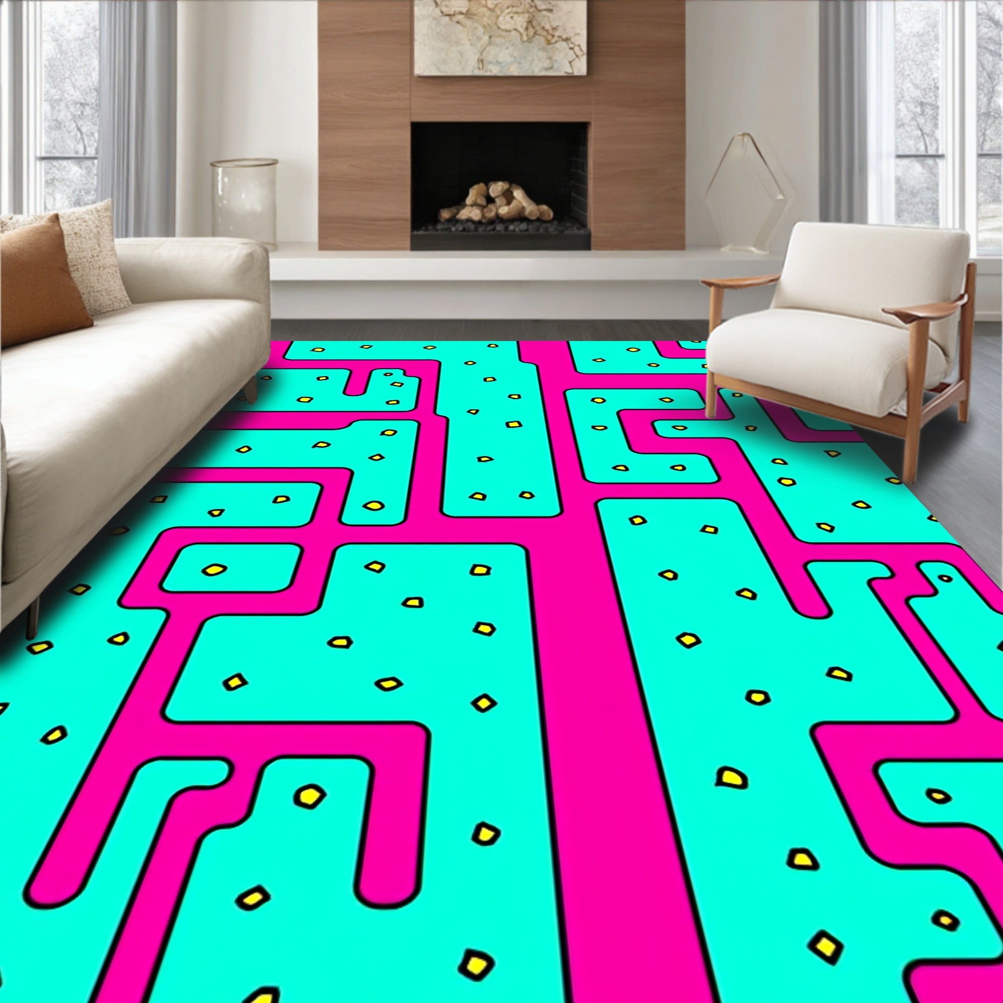 Bold Teal Pink Abstract Path Rug