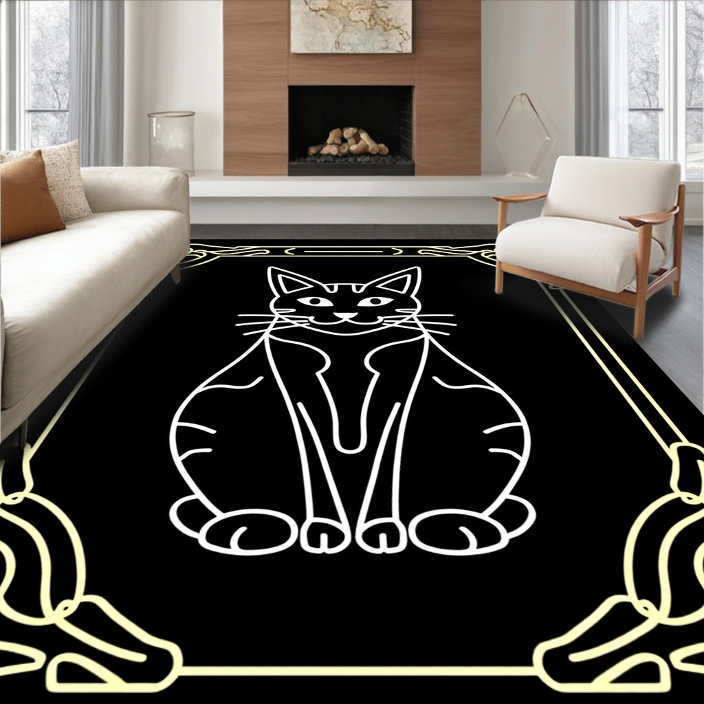Art Deco Yellow Cat Silhouette Rug